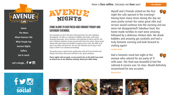 Avenue Cafe Website Design